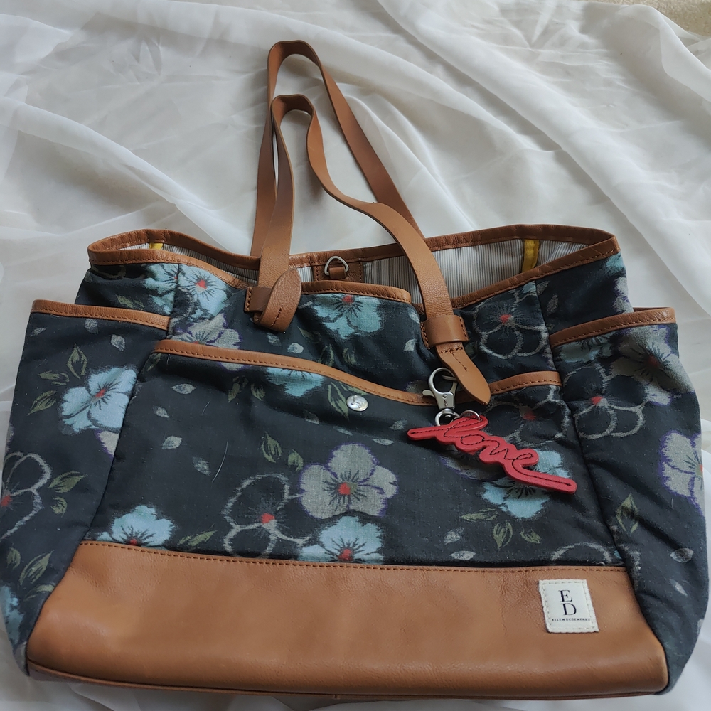 ED Ellen DeGeneres Floral Utility Tote Bag w/ Leather Trim Multi Pocket